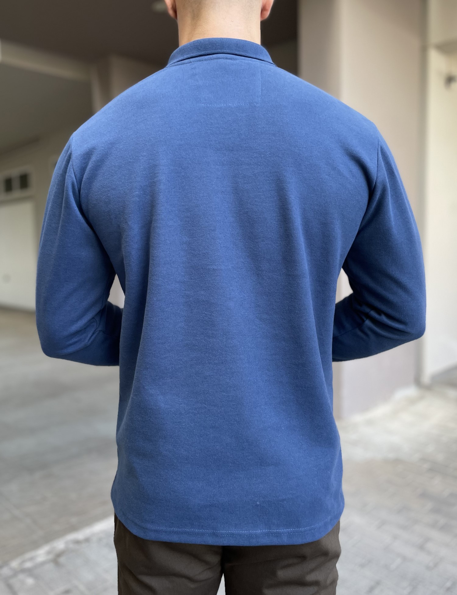 Everbest Ανδρική μπλε Indigo Polo μακρυμάνικη μπλούζα Plus size 261032I φωτογραφία